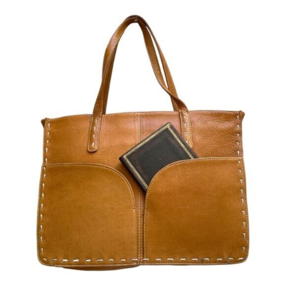 Camel Brown Genuine Leather Shoulder Style Satchel Bag VTG - Picture 9 of 14